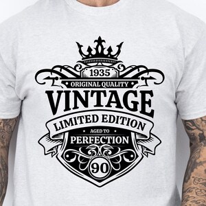 Vintage 1935 svg, Happy 90th birthday svg, 90th Vintage birthday shirt svg, born in 1935 Aged to Perfection Svg, Birthday shirt monogram svg