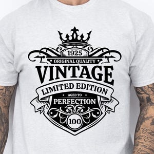 Vintage 1925 svg, Happy 100th birthday svg, 100th Vintage birthday shirt svg, born in 1925 Aged to Perfection Svg, Birthday monogram svg
