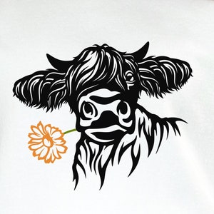 Cow Svg, Highland Cow Svg, Cow Head with a flower Svg, Cow Face Svg, Cow Clipart, Cow Svg File, Cow Cut File, Cow T-shirt Design, Cow PNG