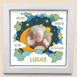 3D Baby Stats Shadow Box Svg, Baby Birth Shadow Box Svg, Personalized Baby Name Sign Svg, Baby Photo Frame Stats Shadow Box Svg for cricut