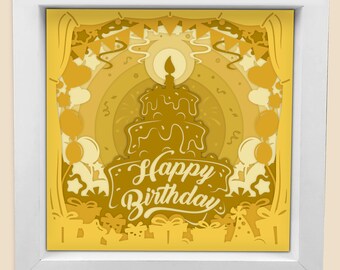 Happy Birthday Shadow Box Svg, 3D Happy Birthday Svg, 3d Birthday Cake Layered Papercut Svg, 3d Birthday Svg Files For Cricut and Silhouette
