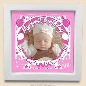 Personalized First Birthday Shadow Box Svg, Baby Photo Frame Shadow Box Svg, 1st Birthday Shadow Box, Nursery Shadow Box Svg file for Cricut