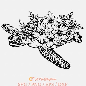Sea Turtle Svg, Floral Sea Turtle Svg, Sea Creature Svg, Sea Turtle with flowers Svg, Sea Animal Svg, Summer Svg, Sea Turtle Wall Art