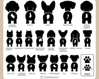 SVG de perro, SVG de traseros de perro, paquete de SVG de traseros de perro, SVG de silueta de perro, imágenes prediseñadas de perros, archivos SVG de traseros de perro, SVG de mascota, archivo SVG de perro, archivo de corte de trasero de perro