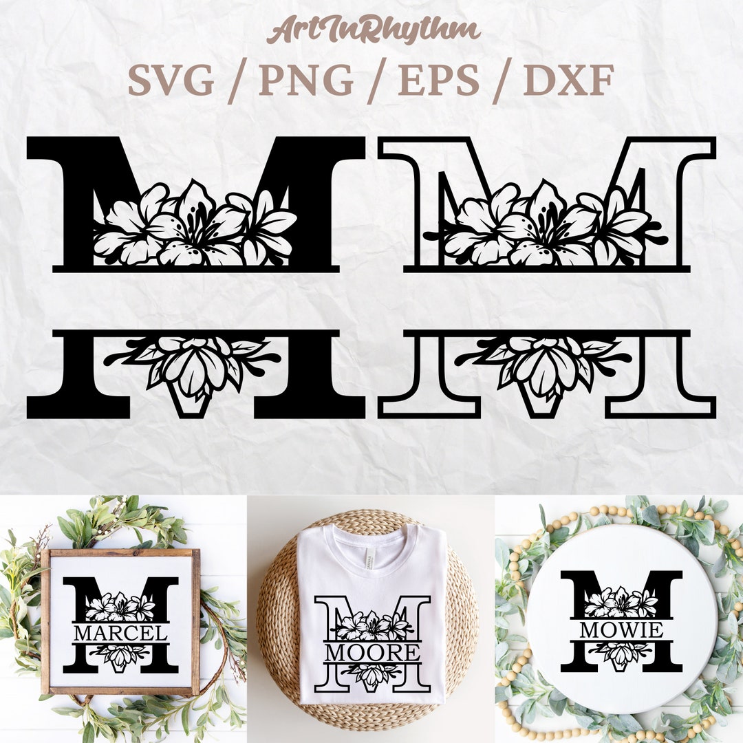 Split Letter M Monogram Svg, Letter M Monogram Svg, Floral Letter M Svg ...