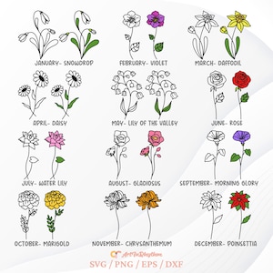 Svg fleurs le mois de naissance, Svg fleurs le mois de naissance, fleurs sauvages Svg, anniversaire fleurs Svg, Svg fleurs, fleurs Svg, mois de naissance Svg