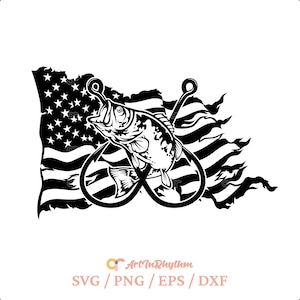 Vissen Amerikaanse vlag Svg, Amerikaanse vlag Svg, visserij Svg, Bass Fishing Hook Svg, vishaken Svg, vissen Svg gesneden bestand, vissen Clipart
