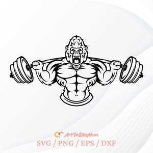 Fitnessstudio-Svg, Gorilla-Fitnessstudio-Svg, Gorilla-Svg, Muskulöser Gorilla-Svg, Fitness-Svg, Fitnessstudio-Svg-Schnittdatei, Workout-Svg, Bodybuilder-Svg, Affe-Svg