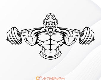 Gym Svg, Gorilla Gym Svg, Gorilla Svg, Muscular Gorilla Svg, Fitness Svg, Gym Svg Cut File, Workout Svg, Bodybuilder Svg, Monkey Svg
