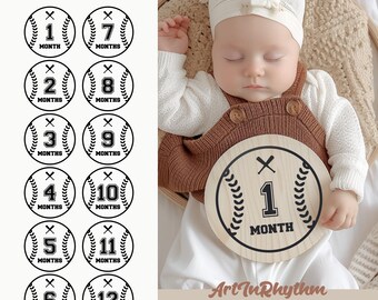 Baseball baby month Milestone, Monthly milestone marker, Baby Milestone discs svg, Baby Acrylic Milestone svg, Baby shower gift svg