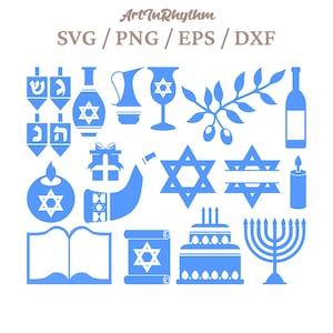 Bundle svg de Hanoucca, Hanoucca svg, svg de Hanoucca, svg de la fête juive, svg d'éléments de Hanoucca, svg symboles de Hanoucca, svg Menorah, svg Dreidel