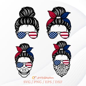 Messy Bun Svg, Patriotic Messy Bun Svg, American Flag Messy Bun Svg, Mom Life Svg, America Flag Svg, USA Mom Messy Bun Svg, 4th of July Svg