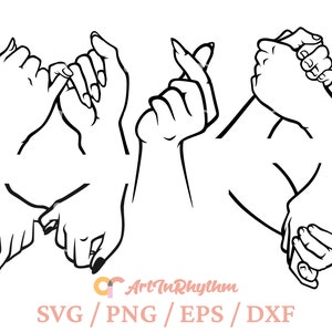 手を繋ぐ svg バンドル、ピンキー プロミス svg、握手 svg、指ハート svg、ハンドサイン svg、手を繋ぐカップル svg、友情の握手