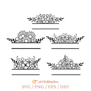 Floral Split frame svg, wedding split monogram svg, family Name frame svg, Floral Monogram mailbox svg, Flower wedding sign, Spring sign svg