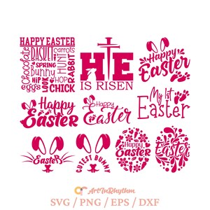 Happy easter svg bundle, He is risen svg, Easter egg svg, Easter bunny svg, Easter rabbit svg, My 1st easter svg, Cute pink easter bunny svg
