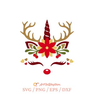 Kerst eenhoorn svg, herten eenhoorn svg, kerst herten svg, de rode neus herten svg, kerst Eenhoorn shirt svg, eenhoorn svg, kerst-svg