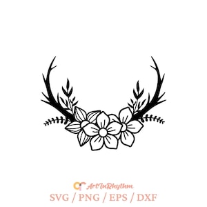 antler svg, antlers, Deer svg, deer antlers, Floral Deer Antlers SVG File, Deer Antlers SVG, Antlers Silhouette, Floral Deer Antlers horn