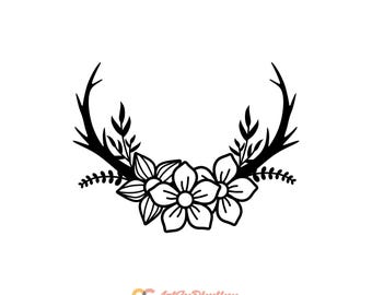 antler svg, antlers, Deer svg, deer antlers, Floral Deer Antlers SVG File, Deer Antlers SVG, Antlers Silhouette, Floral Deer Antlers horn