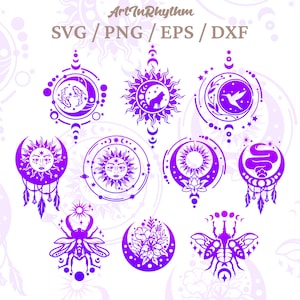 Sonne und Monde SVG Mystisch SVG Bundle Magie und Celestial SVG Hexerei SVG Kristall Mondphase svg Magie SVG Mystic wolf svg