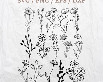 Wildflowers Svg, Flowers Svg, Flower Svg Cut Files, Floral Svg, Botanical Svg, Flower Clipart, Wildflower Svg Bundle, Floral Svg Bundle