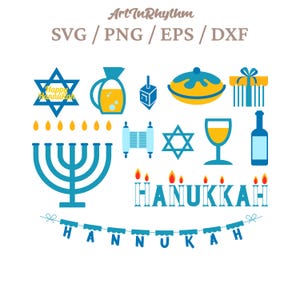 Bundle d'éléments svg de Hanoucca, svg symboles de Hanoucca, svg de Hanoucca, svg de Hanoucca, svg de Hanoucca, svg du jour de la Challah, fête juive, svg de la menorah