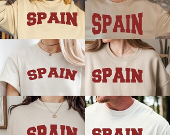 Spanje Varsity-tekstcurve svg, Spanje dag lettertype shirt, Spaanse PNG Dtf-sublimatie, Spanje 12 oktober 1492 grafisch shirt, Spanje boogtekst