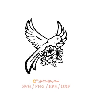 Blumenmuster, Vogel-Shirt-Svg, Blumen-svg, blumige Gartendekoration, Blumen-Svg, Botanische Dekorations-Svg, Blumenstrauß-Svg, Frühlingsvogel-Svg