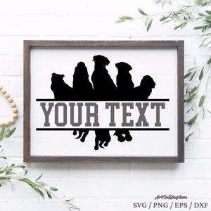 May include: Black silhouette of five dogs in a row with their heads facing forward. The dogs are arranged in a semi-circle shape. The text "YOUR TEXT" is in gray letters above the dogs.