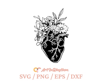 Heart Svg, Floral Heart Svg, Heart with flowers Svg, Heart Svg File, Valentine's Day Svg, Heart Clipart, Flowers Svg, Heart Svg Cut File