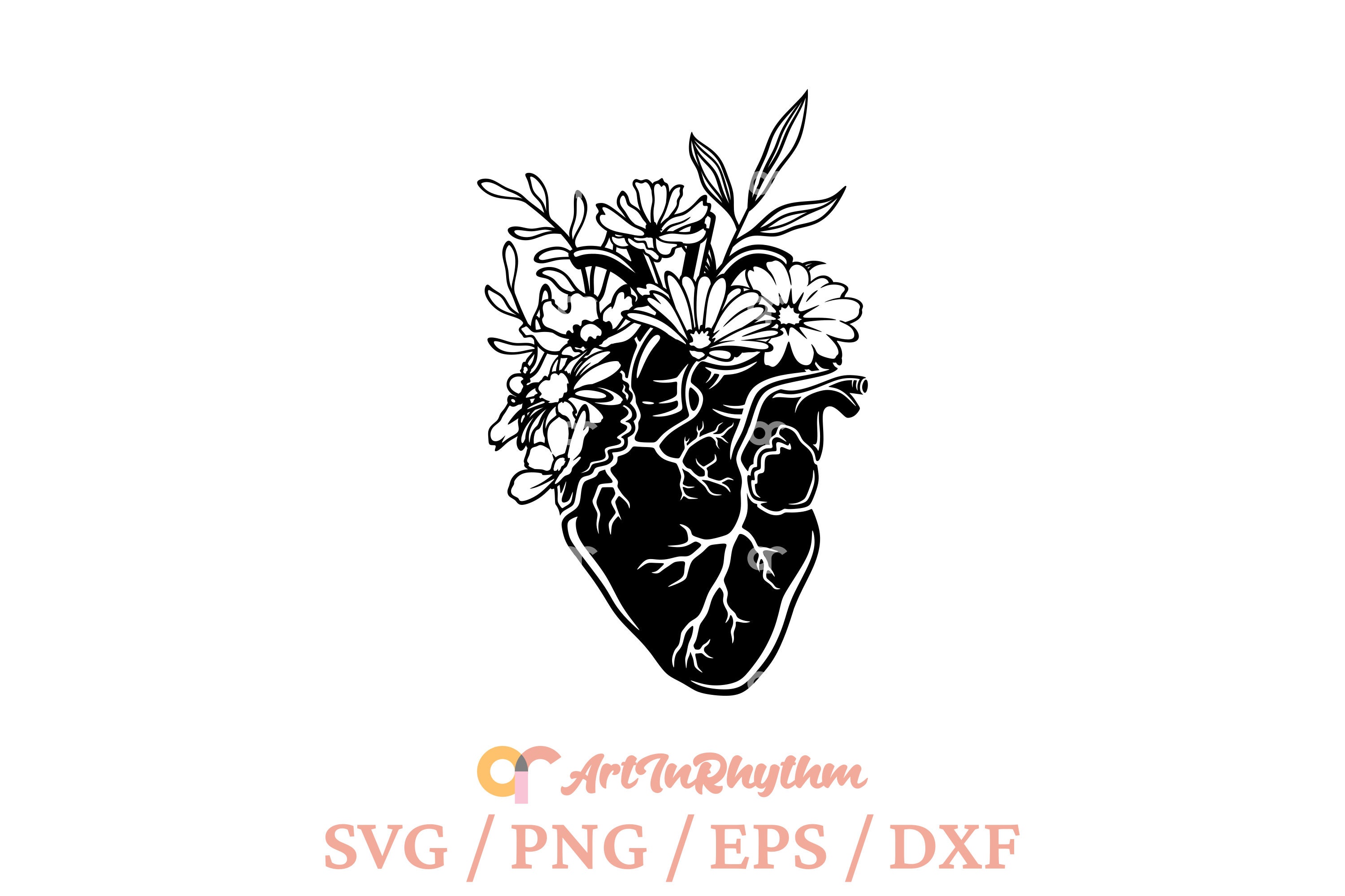Heart Svg, Floral Heart Svg, Heart With Flowers Svg, Heart Svg File ...