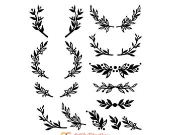 Bundle di foglie e rami svg, foglie botaniche svg, bundle di foglie svg, bundle di rami svg, bundle di fiori svg, fiori disegnati a mano svg