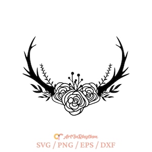 Deer svg, deer antlers, antlers, antler svg, Floral Deer Antlers SVG File, Deer Antlers SVG, Antlers Silhouette, Floral Deer Antlers horn