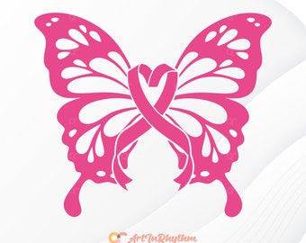 乳がん啓発 SVG、蝶乳がん啓発 SVG、乳がん啓発、ピンクの蝶 SVG、リボン SVG、啓発 SVG
