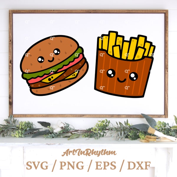 Burger and fries svg, png, eps, dxf, Burger and fries clip arts,  Hamburger svg, French fries svg, Fastfood cricut and silhouette svg files