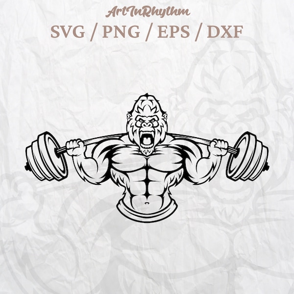 Gym Svg, Gorilla Gym Svg, Gorilla Svg, Muscular Gorilla Svg, Fitness Svg, Gym Svg Cut File, Workout Svg, Bodybuilder Svg, Monkey Svg