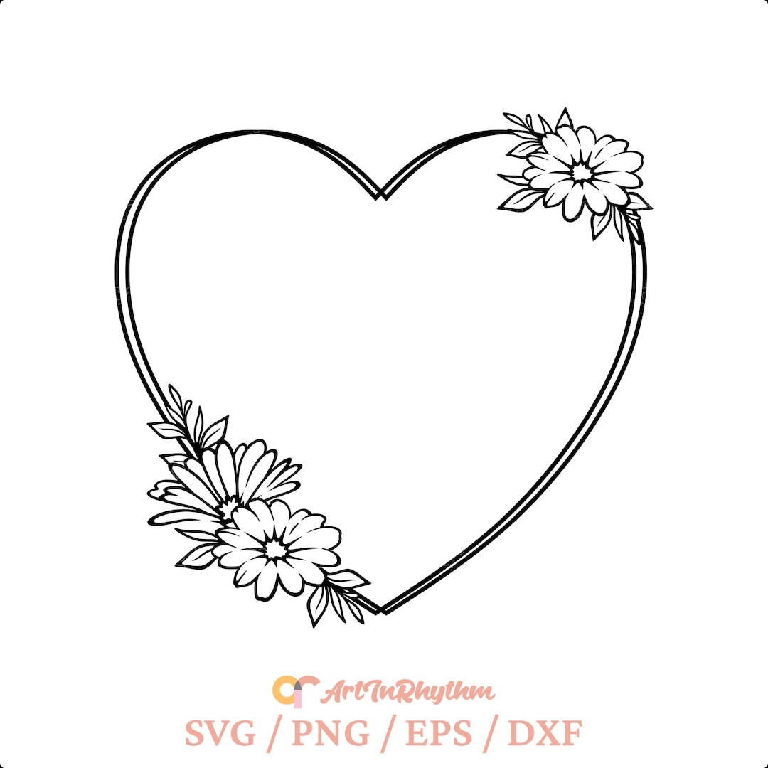 Floral Heart Svg, Heart Wreath Svg, Flower Heart Frame Svg, Heart Svg ...
