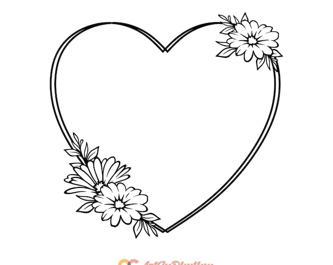 Hydrangea Heart Wreath Svg Png Line Drawing Hydrangea Flower Frame Love ...