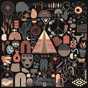 Paquete de Svg de formas bohemias, cliparts bohemios, archivos Svg bohemios, archivos de corte Svg bohemios, Svg boho abstracto moderno, Svg boho abstracto, PNG boho