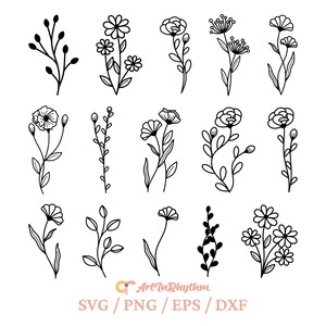 Wildflowers Svg, Flowers Svg, Flower Svg Bundle, Floral Svg, Botanical Svg, Flower Clipart, Wildflower Cut Files, Flower Svg Cut Files