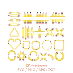 Pacote de lápis svg, monograma de quadro dividido de lápis svg, monograma de escola svg, adesivo de escola primária, pacote de professor svg, pacote de adesivo de lápis svg