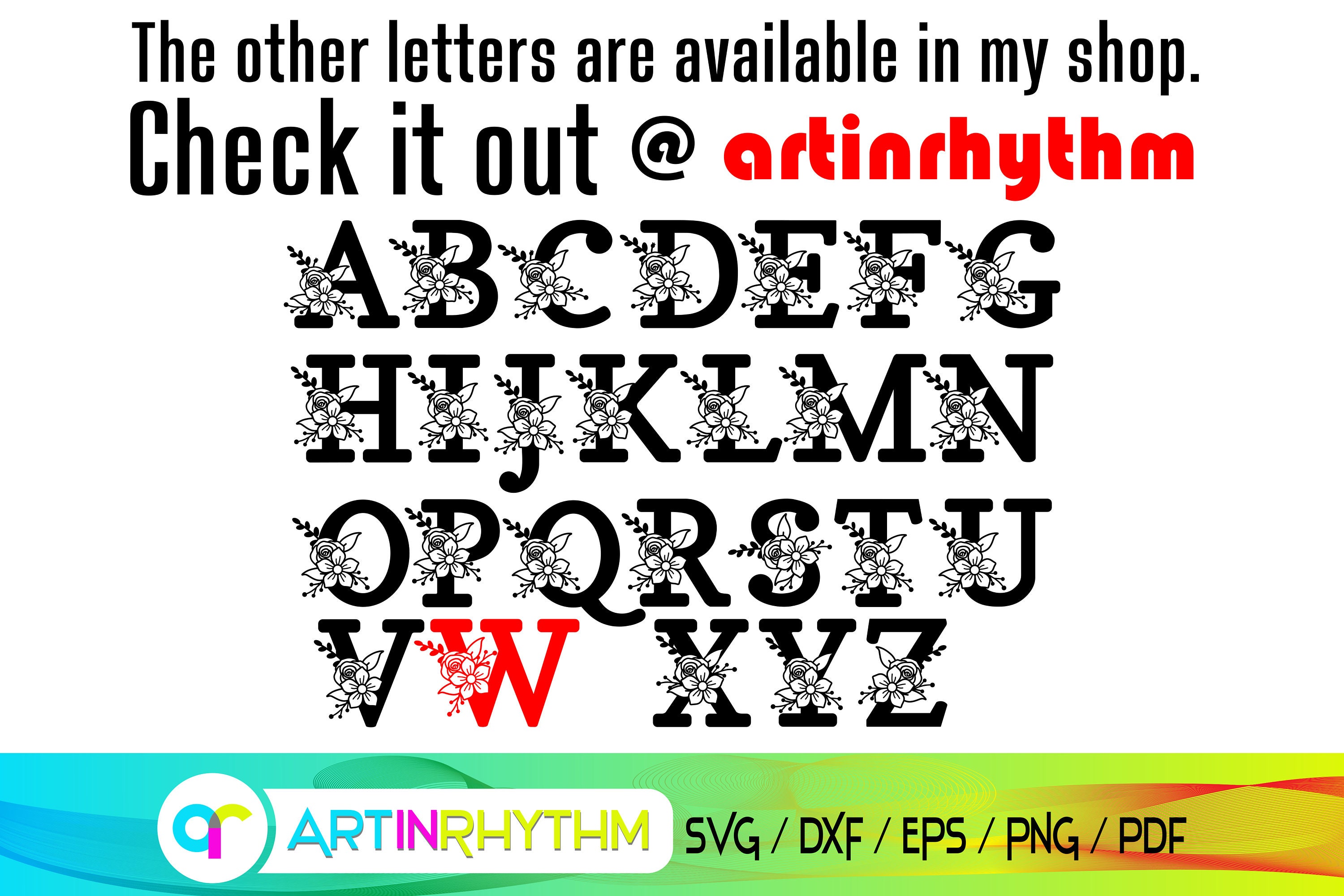 Letter W Svg Floral Letter W Alphabet Svg Letter Svg - Etsy
