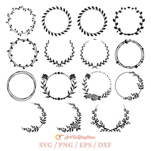 May include: Set of 16 black and white wreath and floral circle frames. The frames are perfect for adding a touch of elegance to your designs.