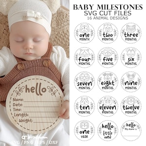 Bundle Svg d'étape mensuelle de bébé, Svg d'étape importante de bébé d'animal de la forêt, Svg de rondes d'étape mensuelle de bébé, Svg de disques de étape de bébé, Svg de bébé