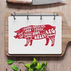 Tabla de cortes de carne de carnicero de cerdo SVG, tabla de charcutería, tabla de cortar, tabla de cortar, toalla de cocina, archivo SVG grabado con láser, archivo SVG de forja brillante