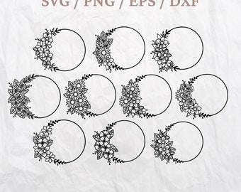 Circle frame, Circle Monogram, Circle Monogram Svg, Circle Frame Svg, Monogram Svg, Floral Monogram Svg, Floral Wreath Svg, Floral wreath