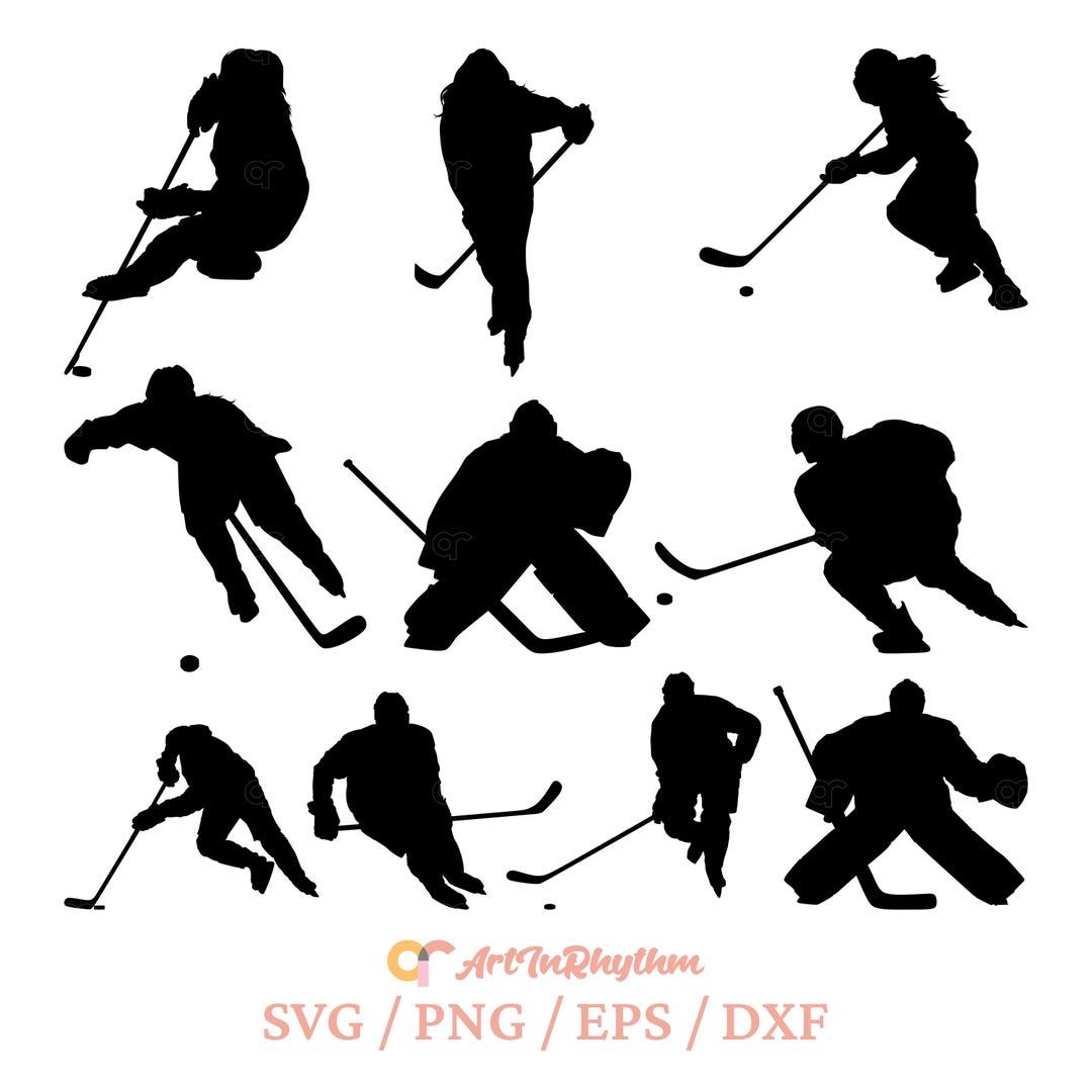 Hockey Svg, Ice Hockey Silhouette Players Svg, Female Hockey Players