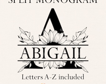 Sunflower Monogram Png, Sunflower Monogram Svg, Sunflower Split Monogram Svg, Sunflower Alphabet Svg, Floral Monogram Clipart, Floral Svg