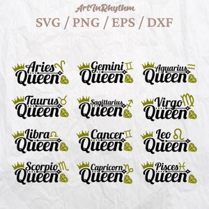 Bundle svg signe du zodiaque, reine est née, bélier taureau gémeaux cancer lion vierge balance scorpion sagittaire capricorne verseau poissons