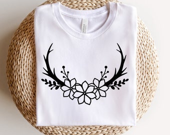 deer antlers, antler svg, antlers, Deer svg, Floral Deer Antlers SVG File, Deer Antlers SVG, Antlers Silhouette, Floral Deer Antlers horn