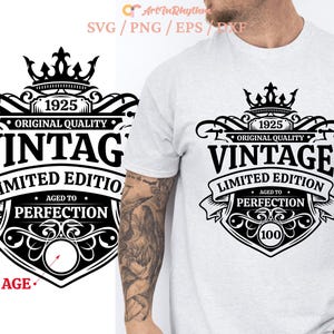Vintage 1925 svg, Happy 100th birthday svg, 100th Vintage birthday shirt svg, born in 1925 Aged to Perfection Svg, Birthday monogram svg